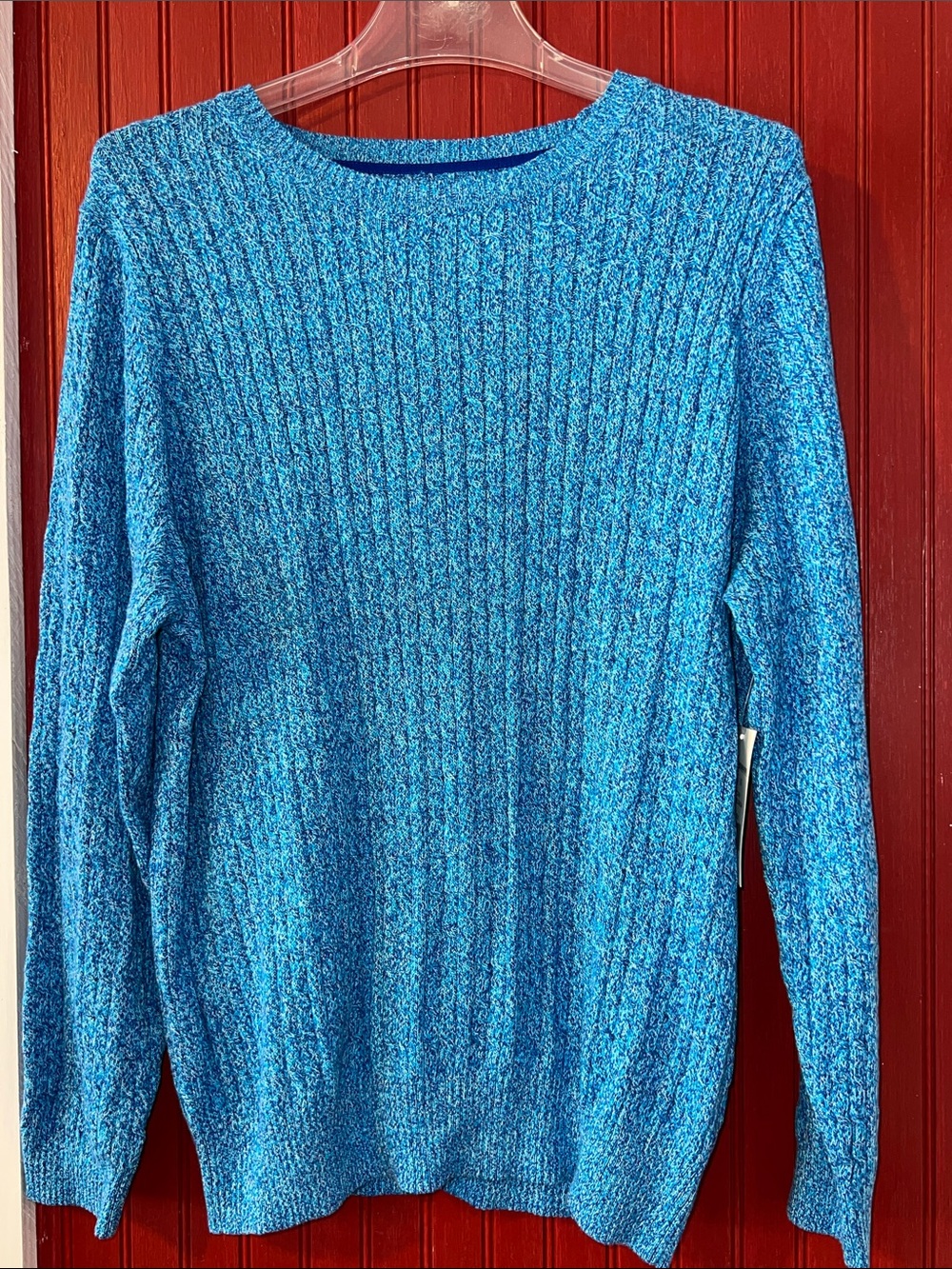 Kim Rogers Teal-Blue Cable Knit Crewneck Sweater 1X